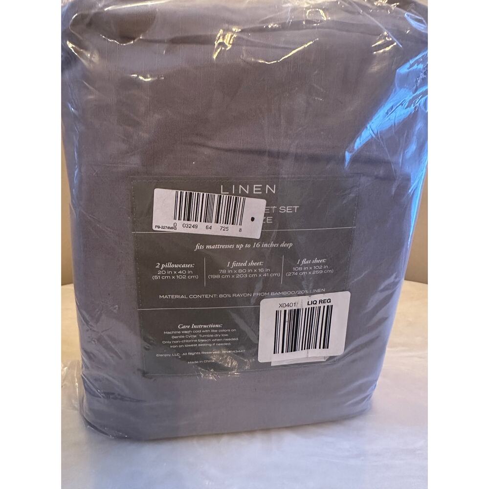 Ienjoy Home Linen Bamboo Blend KING Sheet Set Blue NEW $460 - Picture 3 of 3